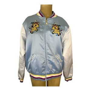 Tokidoki Unicorno Adult Reversible  Embroidered Blue and White satin BombeJacket
